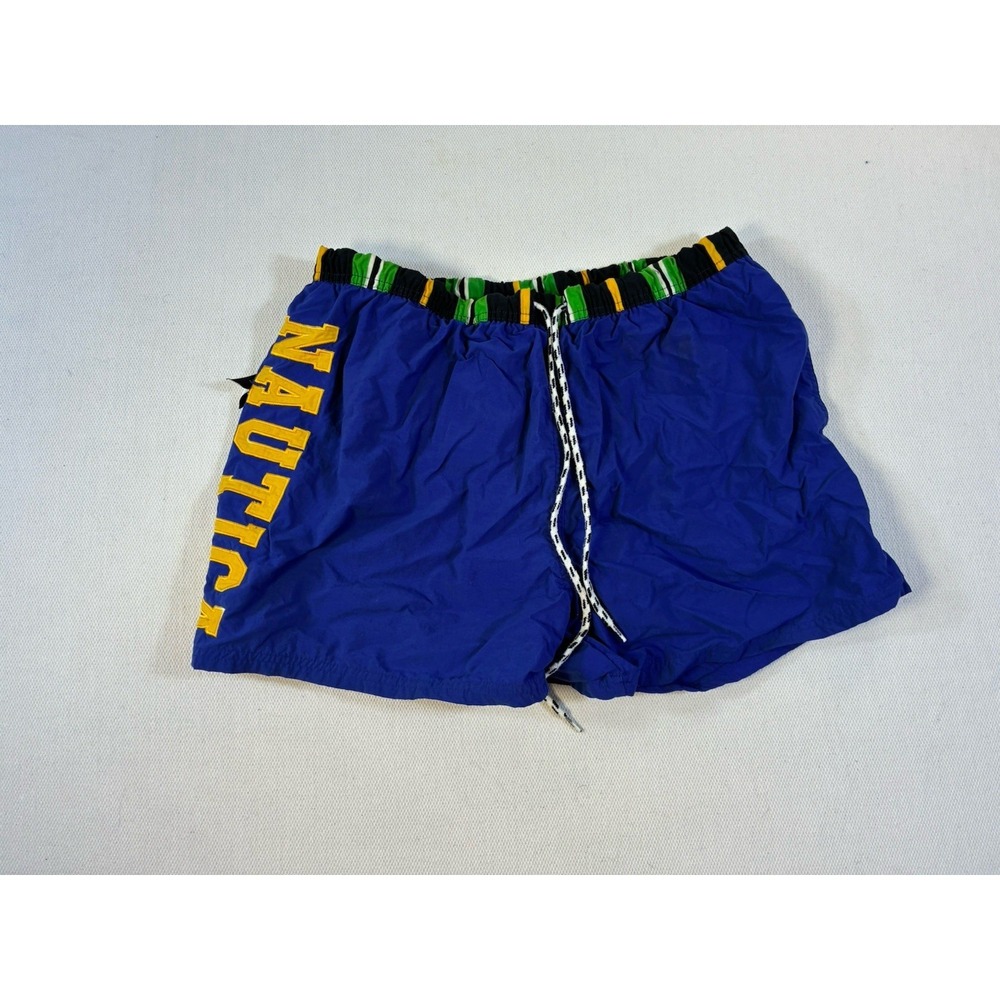 Vintage Nautica Men's Spell Out Swim‎ Trunks Blue Yellow Green Medium